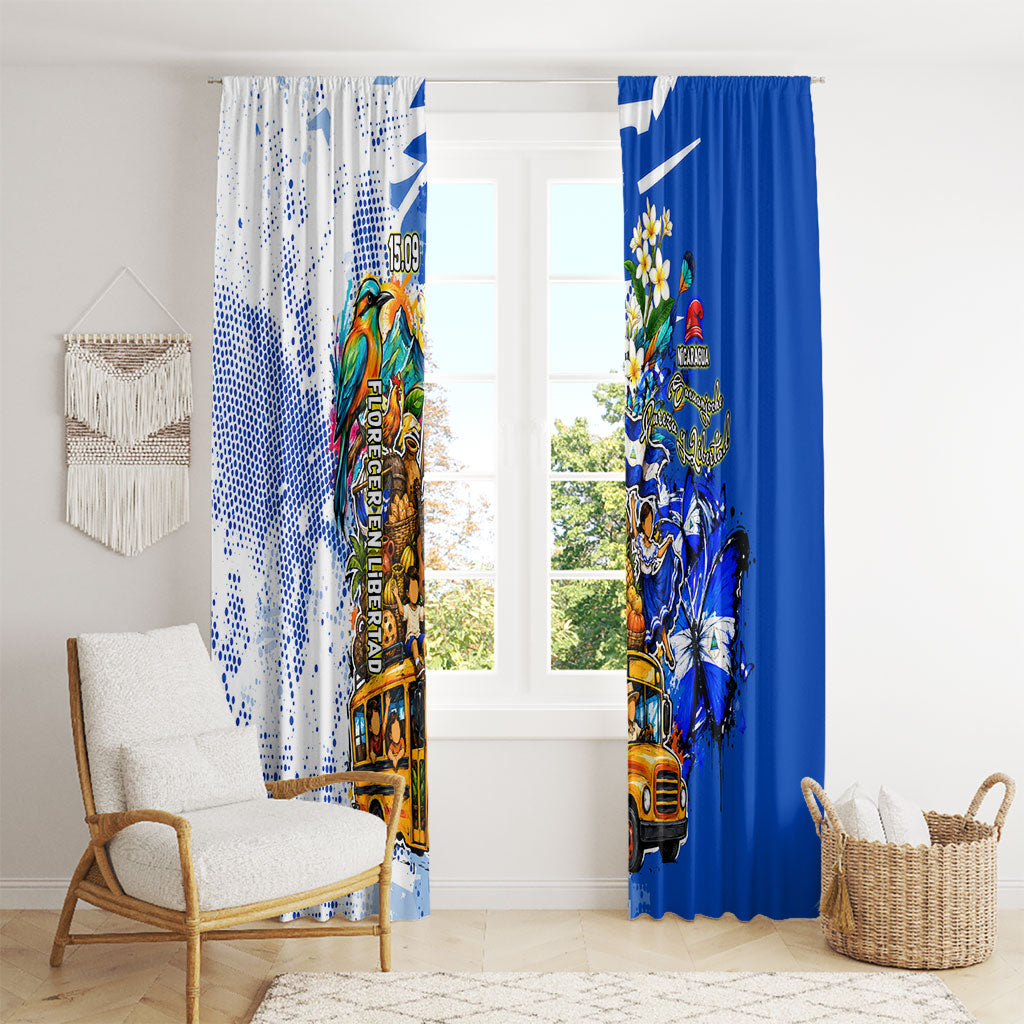 Nicaragua Independence Day Window Curtain Blue Butterfly Sacred Sacuanjoche Cultural Floral Art
