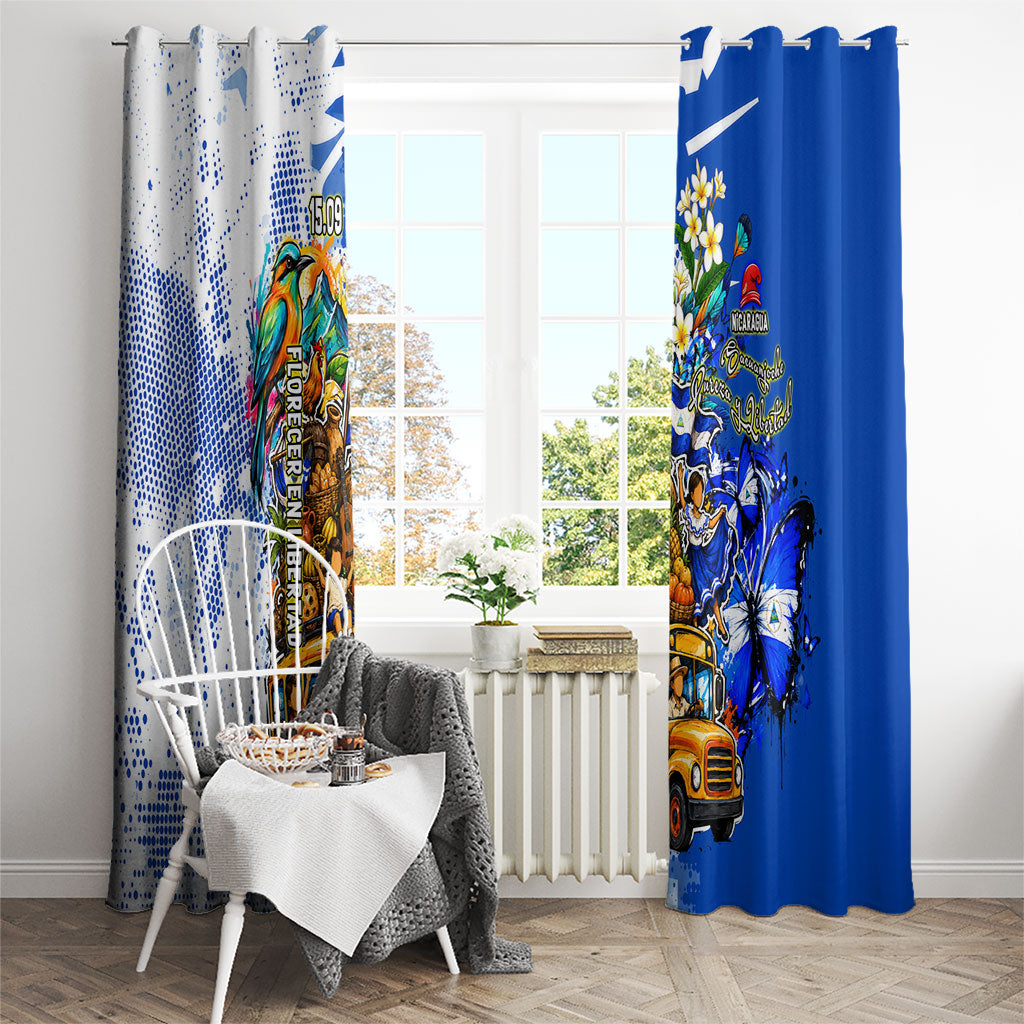 Nicaragua Independence Day Window Curtain Blue Butterfly Sacred Sacuanjoche Cultural Floral Art