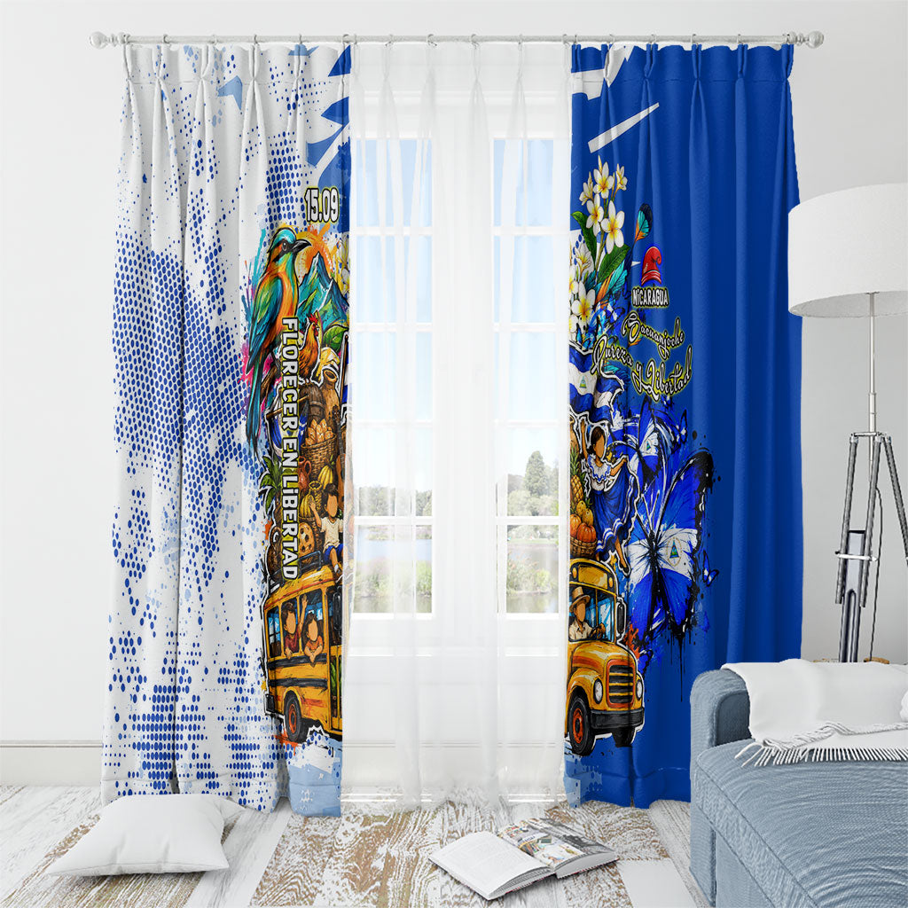 Nicaragua Independence Day Window Curtain Blue Butterfly Sacred Sacuanjoche Cultural Floral Art