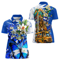 Nicaragua Independence Day Women Polo Shirt Blue Butterfly Sacred Sacuanjoche Cultural Floral Art