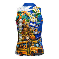 Nicaragua Independence Day Women Sleeveless Polo Shirt Blue Butterfly Sacred Sacuanjoche Cultural Floral Art