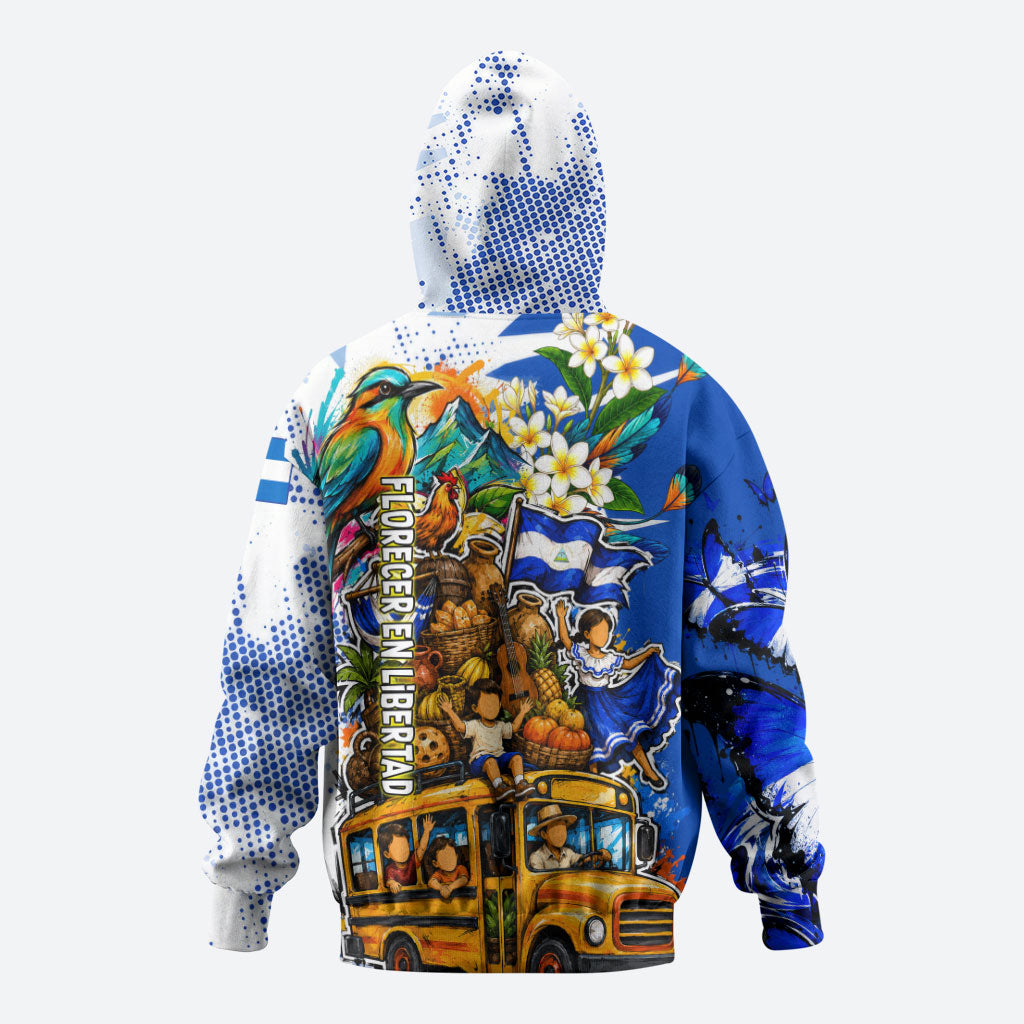 Nicaragua Independence Day Zip Hoodie Blue Butterfly Sacred Sacuanjoche Cultural Floral Art
