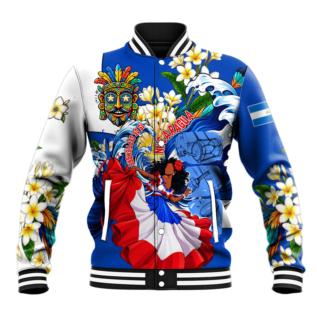 Nicaragua Independence Day Orgullo Y Tradicion Baseball Jacket Vibrant Folkloric Dance Sacuanjoche Floral Culture