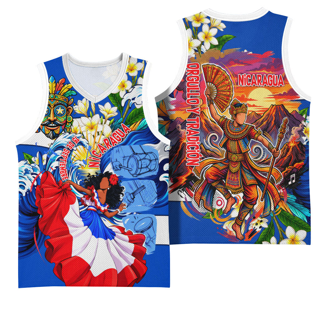 Nicaragua Independence Day Orgullo Y Tradicion Basketball Jersey Vibrant Folkloric Dance Sacuanjoche Floral Culture