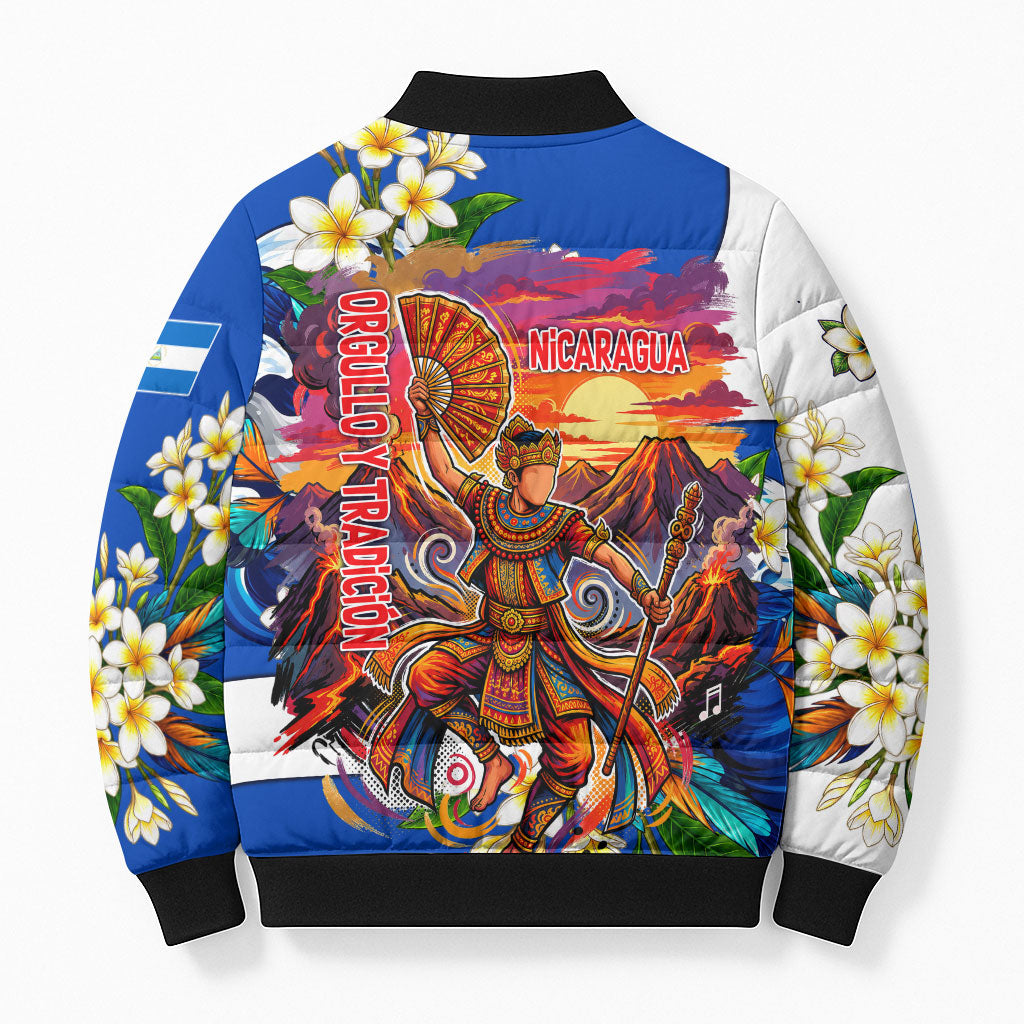 Nicaragua Independence Day Orgullo Y Tradicion Bomber Puffer Jacket Vibrant Folkloric Dance Sacuanjoche Floral Culture