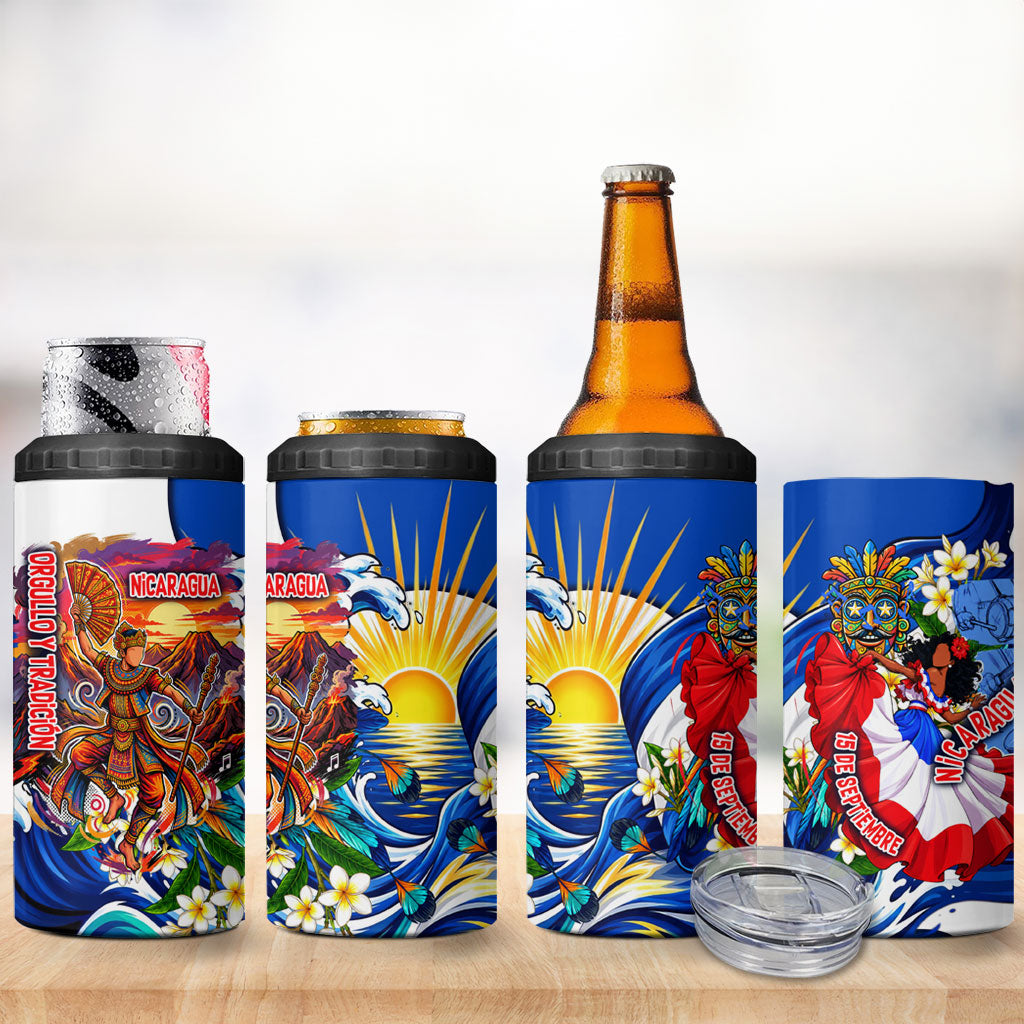 Nicaragua Independence Day Orgullo Y Tradicion 4 in 1 Can Cooler Tumbler Vibrant Folkloric Dance Sacuanjoche Floral Culture