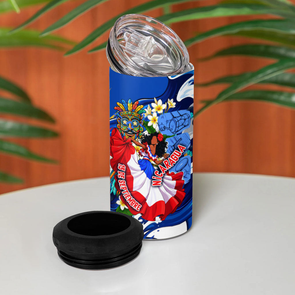 Nicaragua Independence Day Orgullo Y Tradicion 4 in 1 Can Cooler Tumbler Vibrant Folkloric Dance Sacuanjoche Floral Culture