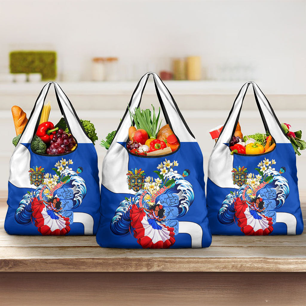 Nicaragua Independence Day Orgullo Y Tradicion Grocery Bag Vibrant Folkloric Dance Sacuanjoche Floral Culture