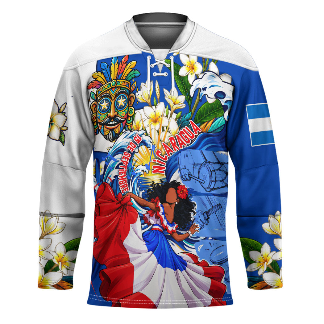 Nicaragua Independence Day Orgullo Y Tradicion Hockey Jersey Vibrant Folkloric Dance Sacuanjoche Floral Culture