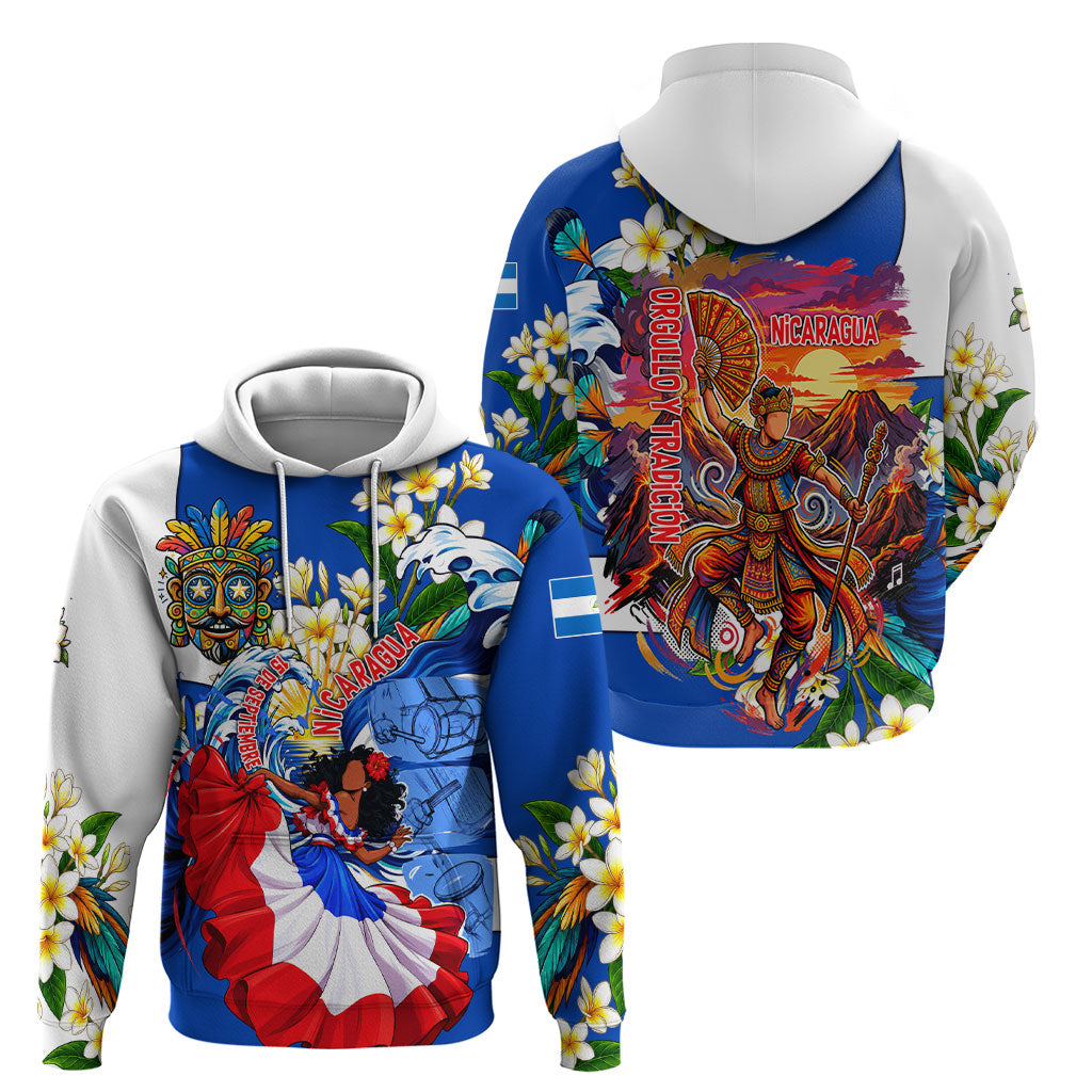 Nicaragua Independence Day Orgullo Y Tradicion Hoodie Vibrant Folkloric Dance Sacuanjoche Floral Culture