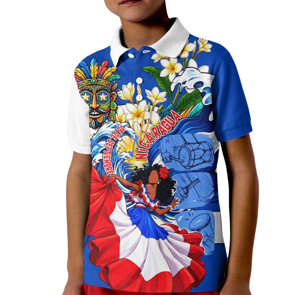 Nicaragua Independence Day Orgullo Y Tradicion Kid Polo Shirt Vibrant Folkloric Dance Sacuanjoche Floral Culture
