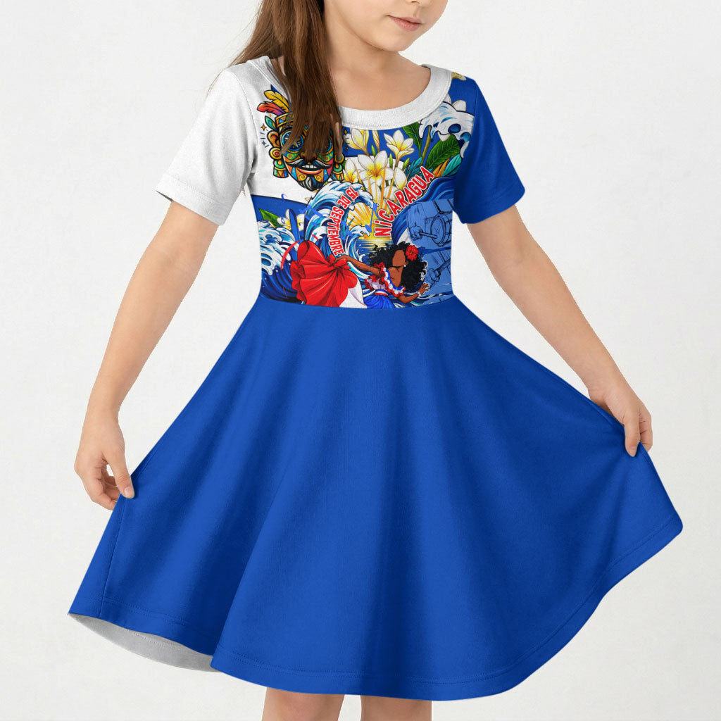 Nicaragua Independence Day Orgullo Y Tradicion Kid Short Sleeve Dress Vibrant Folkloric Dance Sacuanjoche Floral Culture