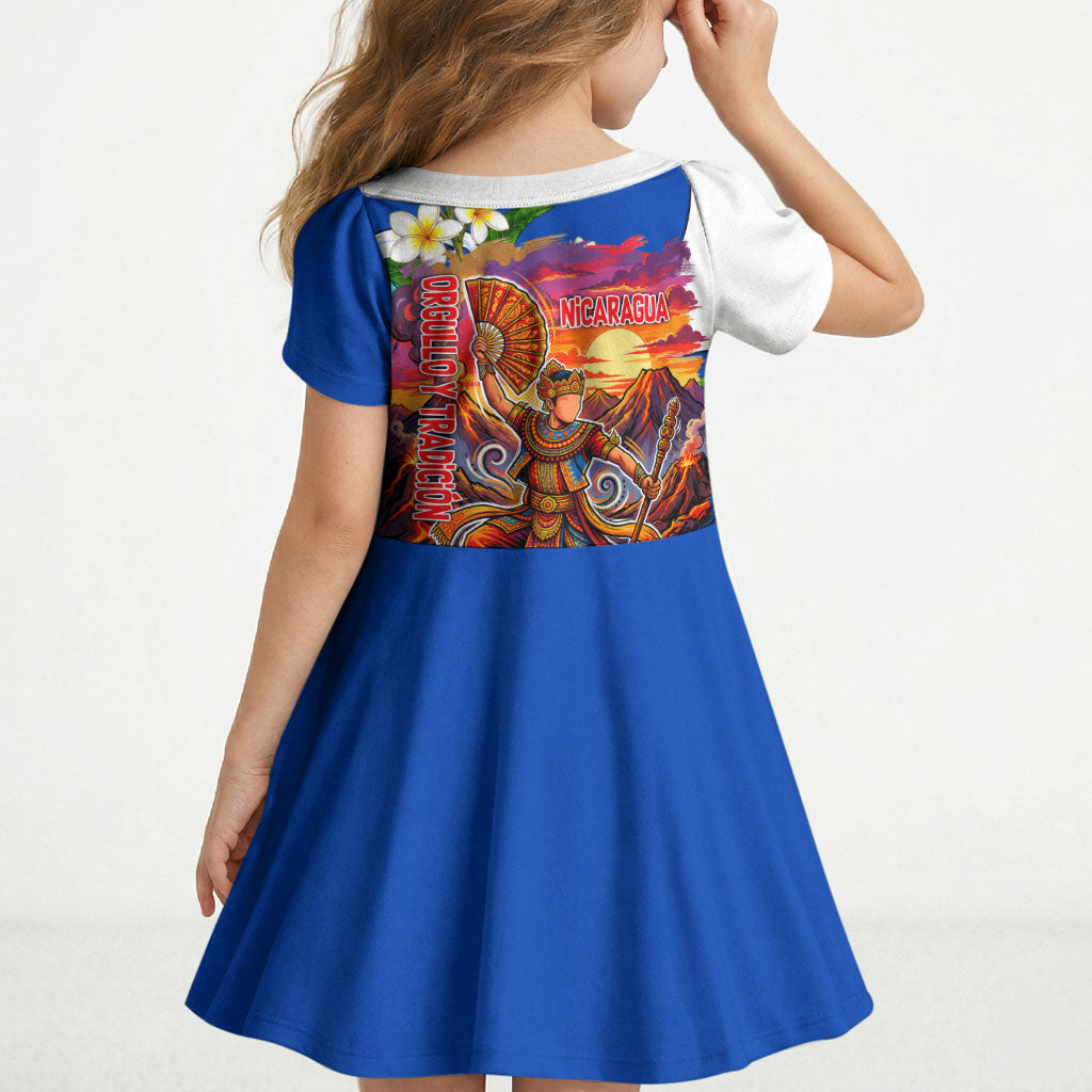 Nicaragua Independence Day Orgullo Y Tradicion Kid Short Sleeve Dress Vibrant Folkloric Dance Sacuanjoche Floral Culture