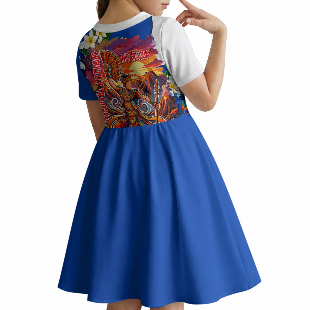 Nicaragua Independence Day Orgullo Y Tradicion Kid Short Sleeve Dress Vibrant Folkloric Dance Sacuanjoche Floral Culture