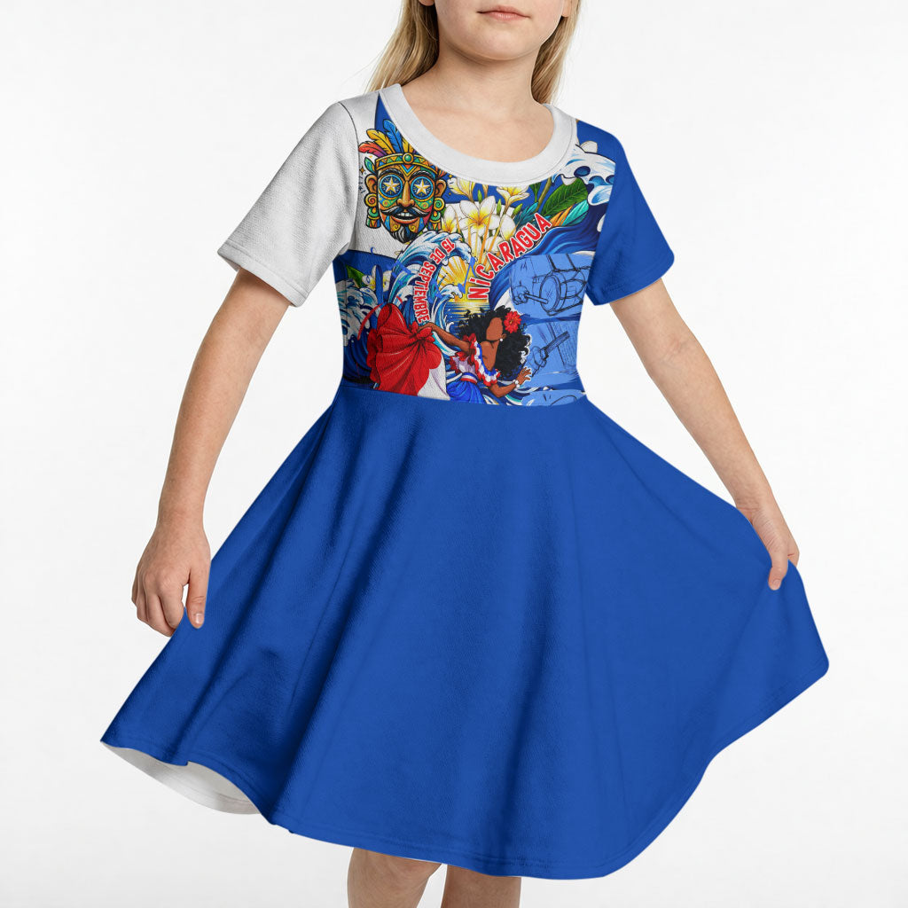 Nicaragua Independence Day Orgullo Y Tradicion Kid Short Sleeve Dress Vibrant Folkloric Dance Sacuanjoche Floral Culture