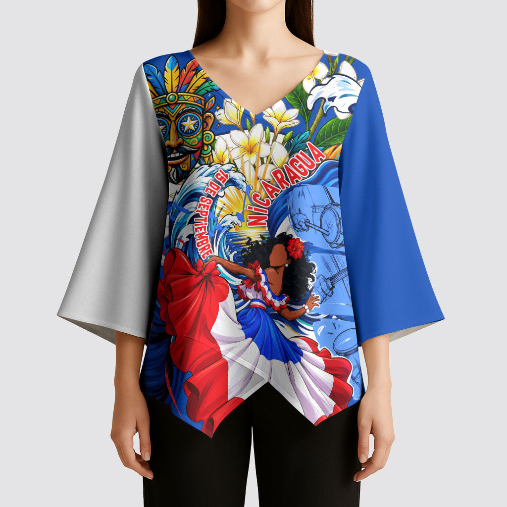 Nicaragua Independence Day Orgullo Y Tradicion Kimono Sleeve Blouse Vibrant Folkloric Dance Sacuanjoche Floral Culture