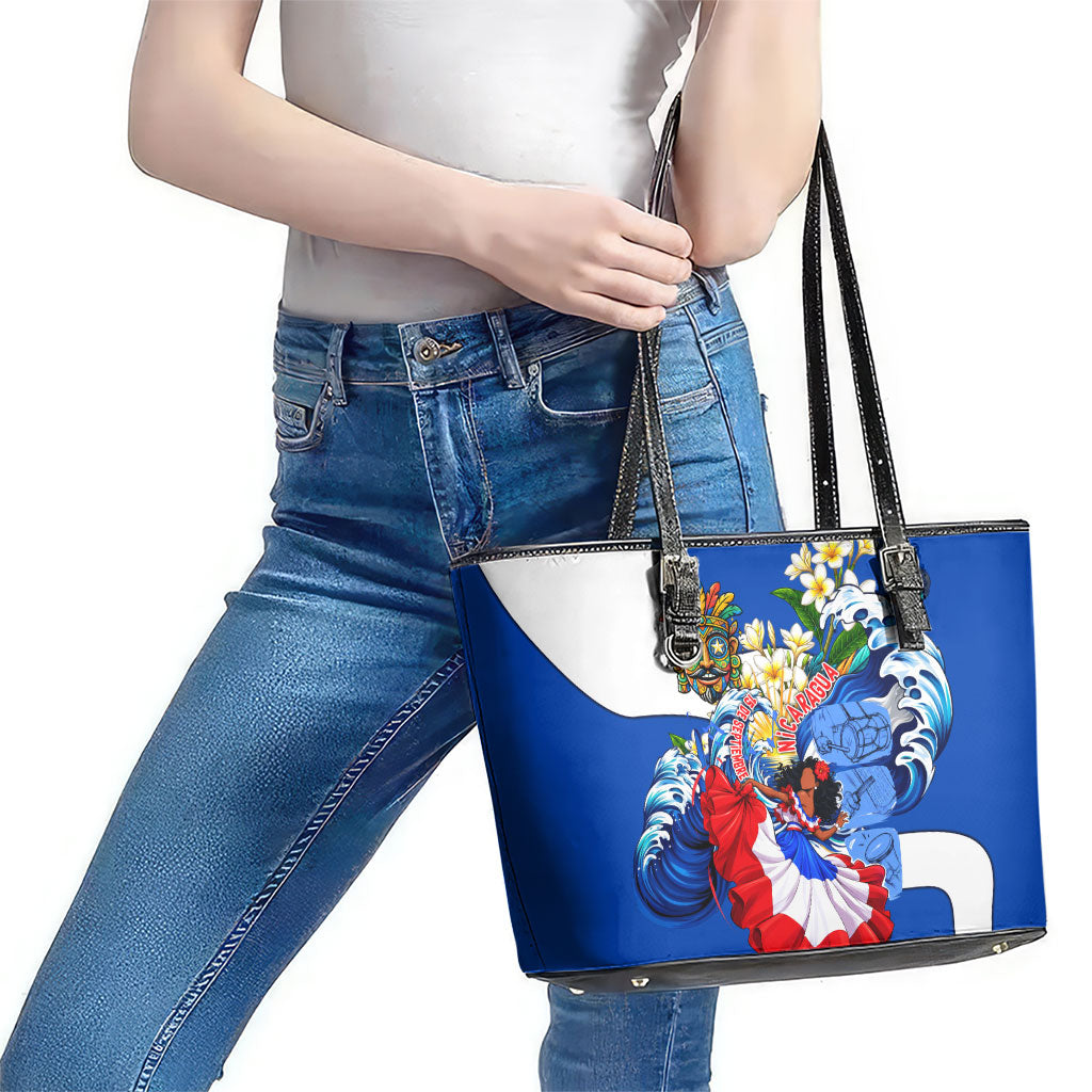 Nicaragua Independence Day Orgullo Y Tradicion Leather Tote Bag Vibrant Folkloric Dance Sacuanjoche Floral Culture