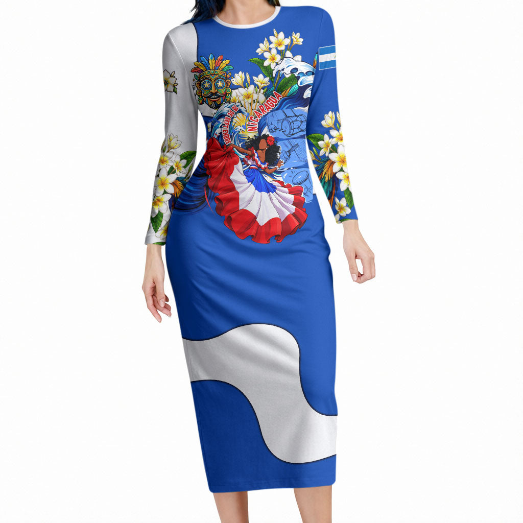 Nicaragua Independence Day Orgullo Y Tradicion Long Sleeve Bodycon Dress Vibrant Folkloric Dance Sacuanjoche Floral Culture