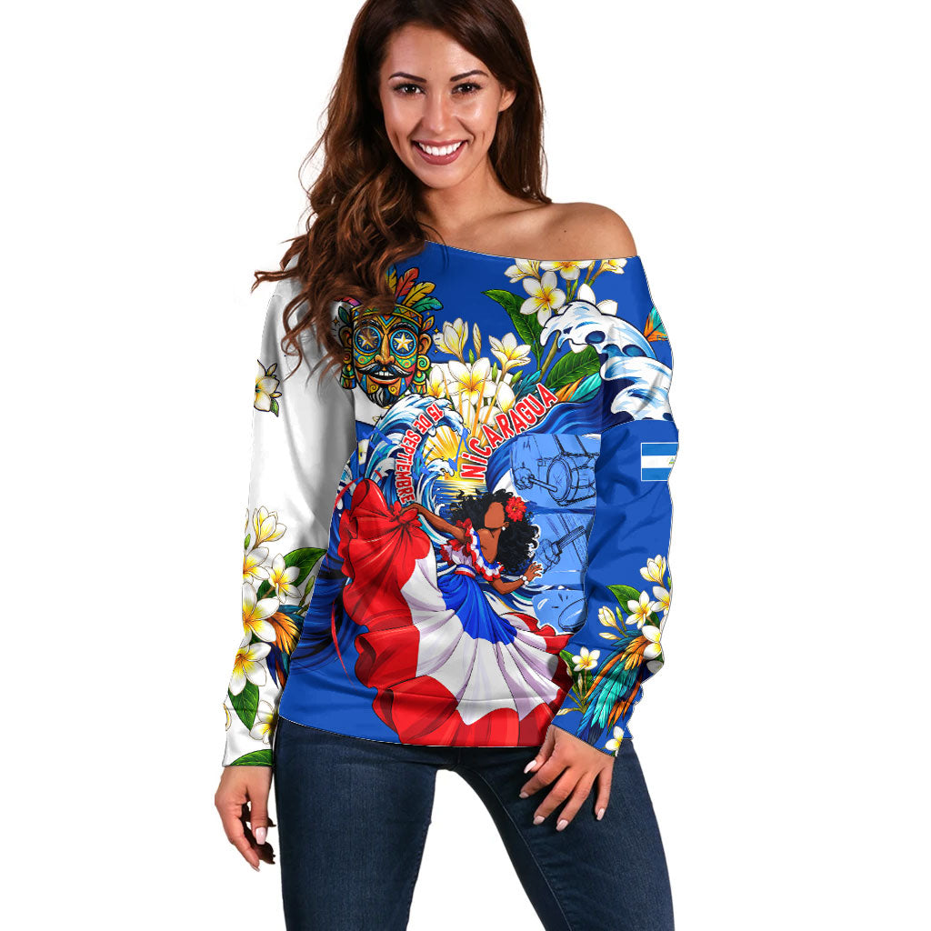 Nicaragua Independence Day Orgullo Y Tradicion Off Shoulder Sweater Vibrant Folkloric Dance Sacuanjoche Floral Culture