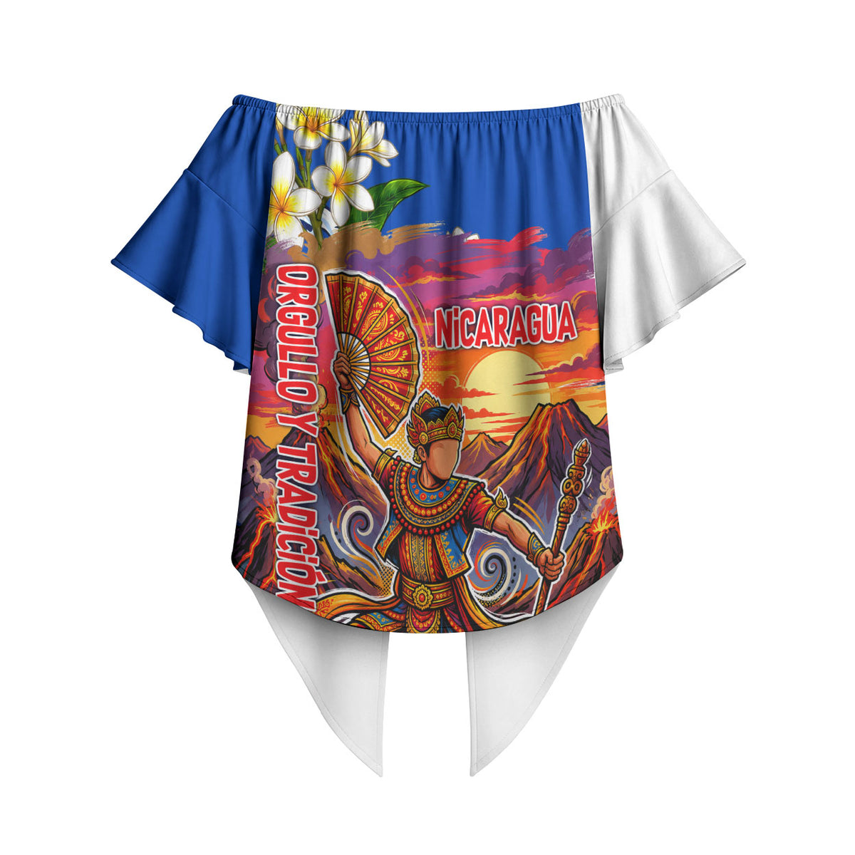 Nicaragua Independence Day Orgullo Y Tradicion Off Shoulder Wrap Waist Top Vibrant Folkloric Dance Sacuanjoche Floral Culture