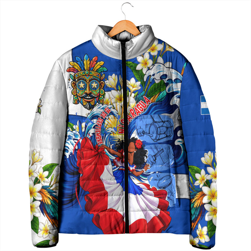 Nicaragua Independence Day Orgullo Y Tradicion Padded Jacket Vibrant Folkloric Dance Sacuanjoche Floral Culture