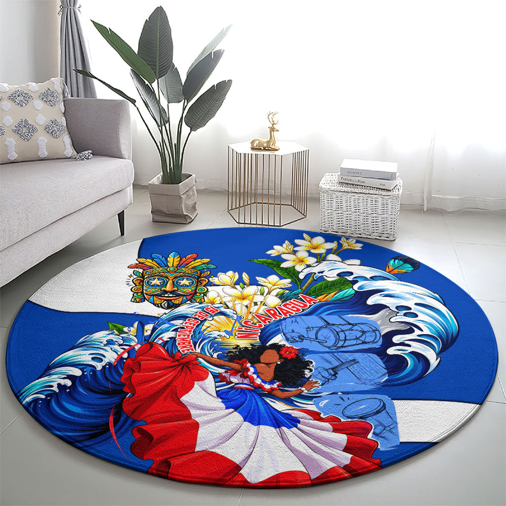 Nicaragua Independence Day Orgullo Y Tradicion Round Carpet Vibrant Folkloric Dance Sacuanjoche Floral Culture