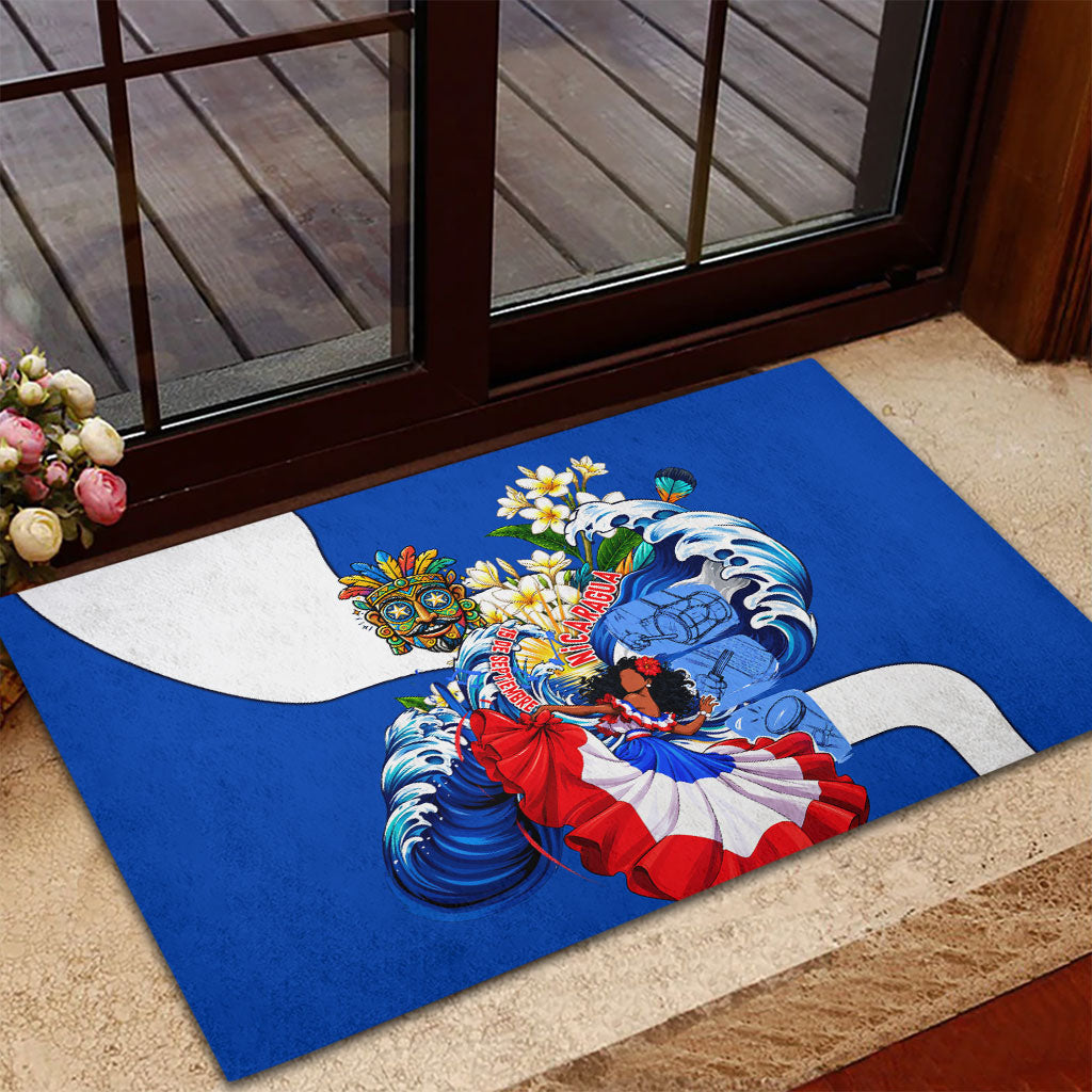 Nicaragua Independence Day Orgullo Y Tradicion Rubber Doormat Vibrant Folkloric Dance Sacuanjoche Floral Culture