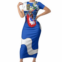 Nicaragua Independence Day Orgullo Y Tradicion Short Sleeve Bodycon Dress Vibrant Folkloric Dance Sacuanjoche Floral Culture