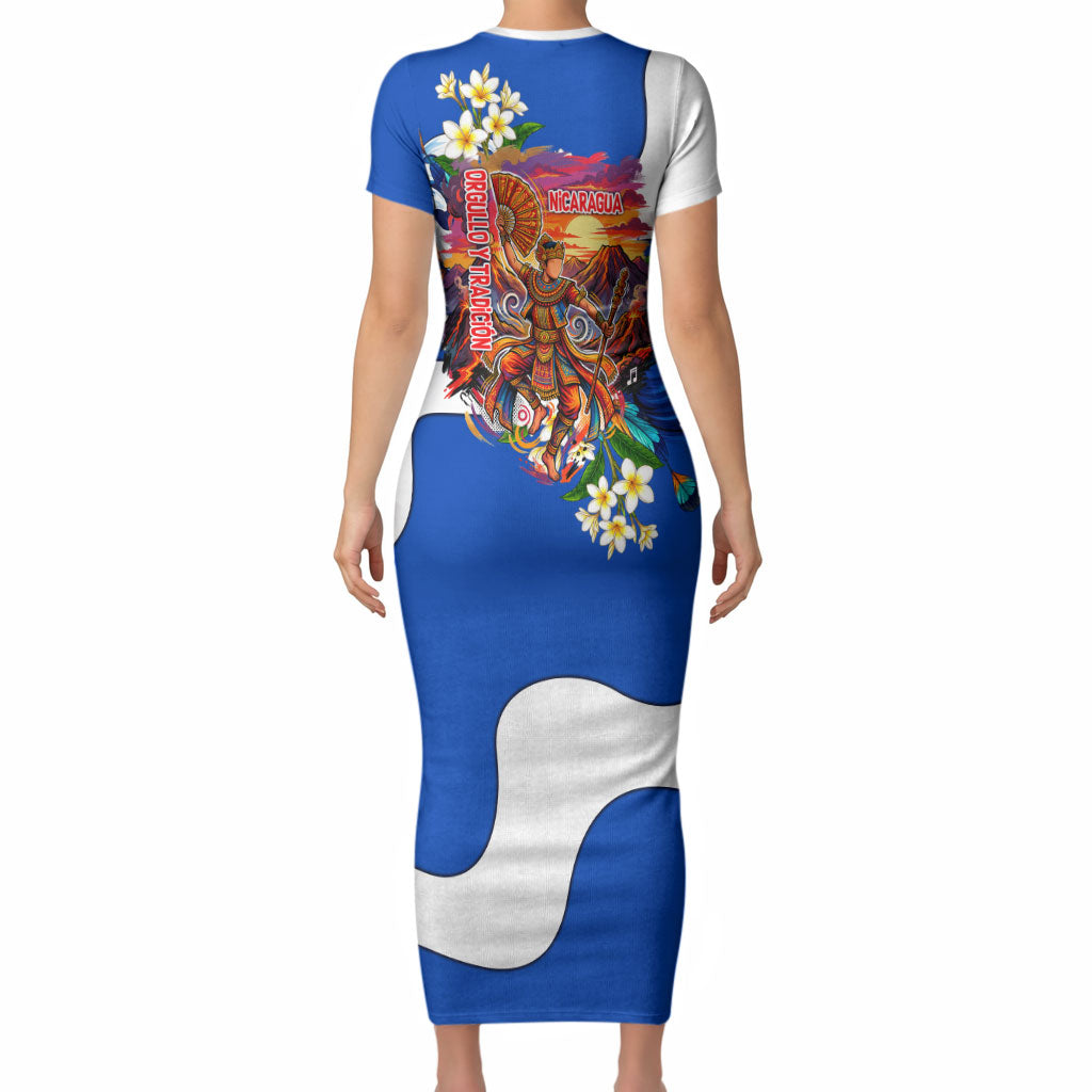 Nicaragua Independence Day Orgullo Y Tradicion Short Sleeve Bodycon Dress Vibrant Folkloric Dance Sacuanjoche Floral Culture