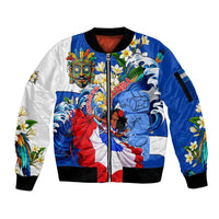 Nicaragua Independence Day Orgullo Y Tradicion Sleeve Zip Bomber Jacket Vibrant Folkloric Dance Sacuanjoche Floral Culture