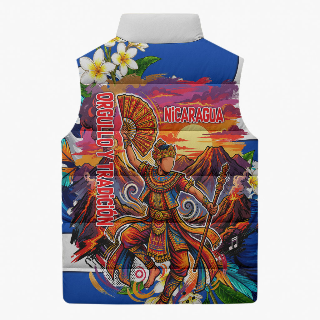 Nicaragua Independence Day Orgullo Y Tradicion Sleeveless Puffer Jacket Vibrant Folkloric Dance Sacuanjoche Floral Culture