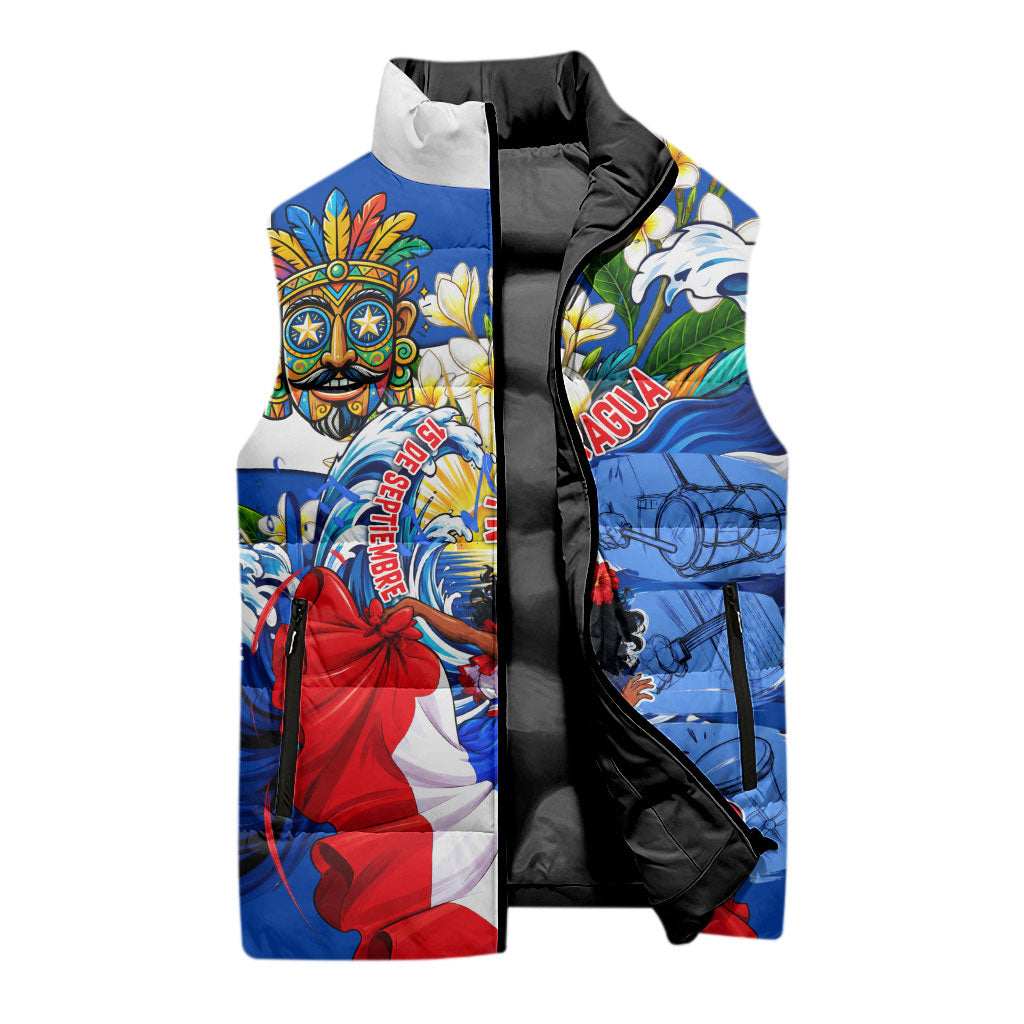 Nicaragua Independence Day Orgullo Y Tradicion Sleeveless Puffer Jacket Vibrant Folkloric Dance Sacuanjoche Floral Culture