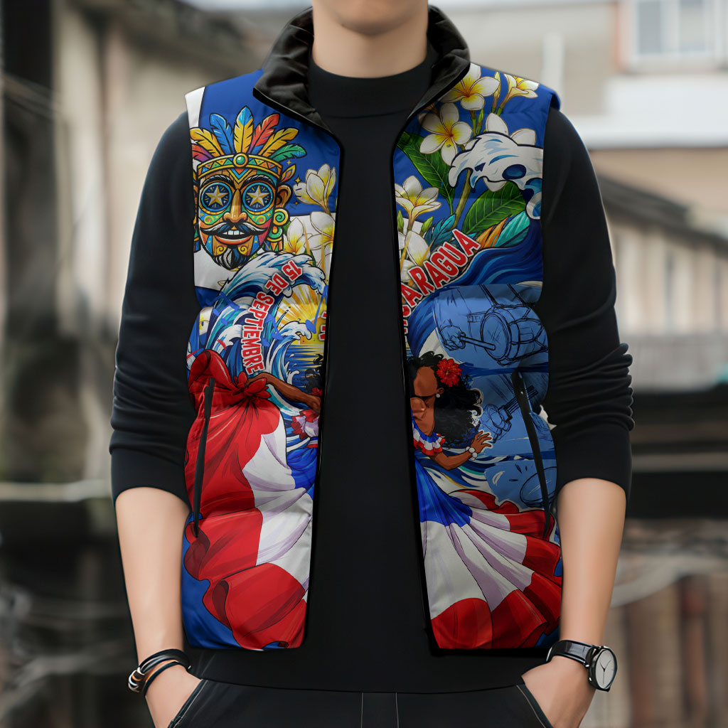 Nicaragua Independence Day Orgullo Y Tradicion Sleeveless Puffer Jacket Vibrant Folkloric Dance Sacuanjoche Floral Culture