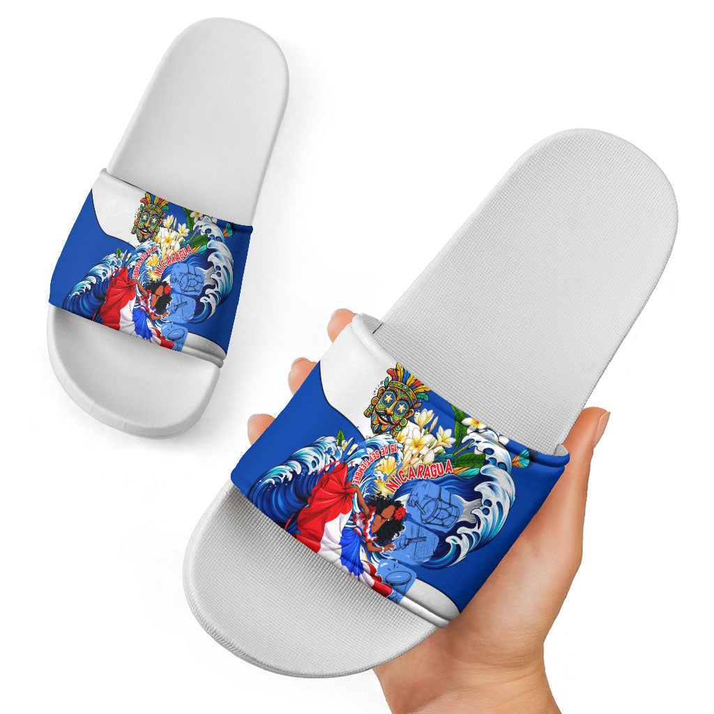 Nicaragua Independence Day Orgullo Y Tradicion Slide Sandals Vibrant Folkloric Dance Sacuanjoche Floral Culture