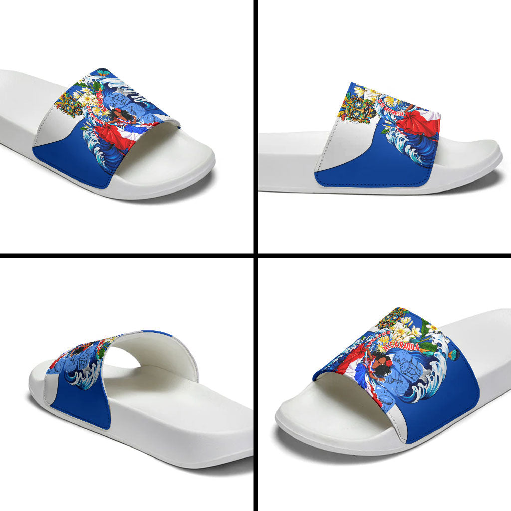 Nicaragua Independence Day Orgullo Y Tradicion Slide Sandals Vibrant Folkloric Dance Sacuanjoche Floral Culture