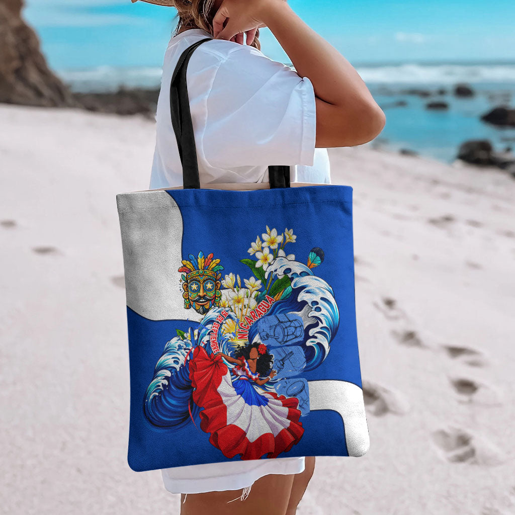 Nicaragua Independence Day Orgullo Y Tradicion Tote Bag Vibrant Folkloric Dance Sacuanjoche Floral Culture