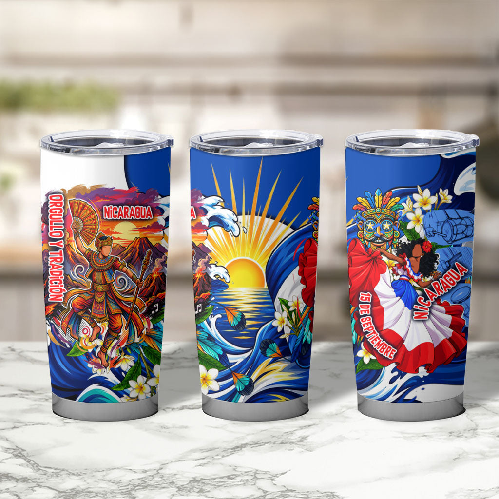 Nicaragua Independence Day Orgullo Y Tradicion Tumbler Cup Vibrant Folkloric Dance Sacuanjoche Floral Culture