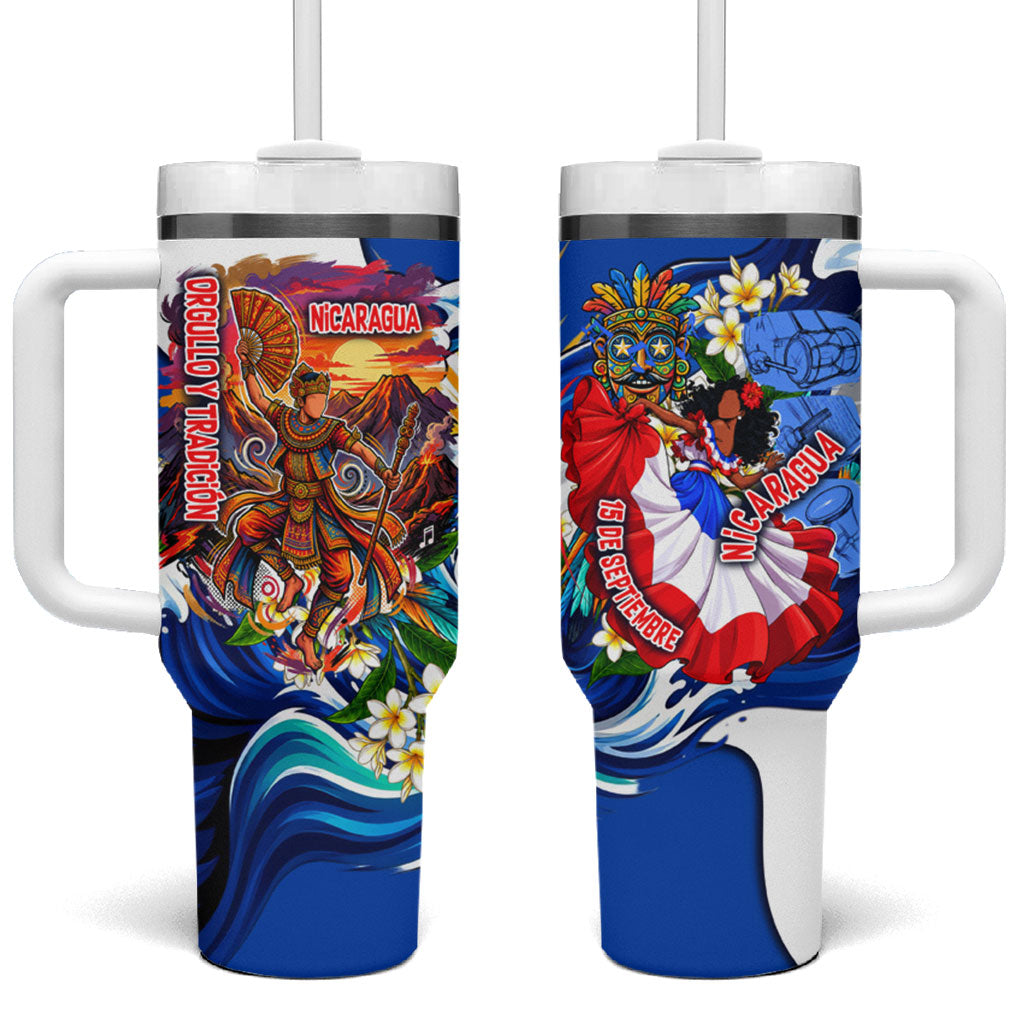 Nicaragua Independence Day Orgullo Y Tradicion Tumbler With Handle Vibrant Folkloric Dance Sacuanjoche Floral Culture