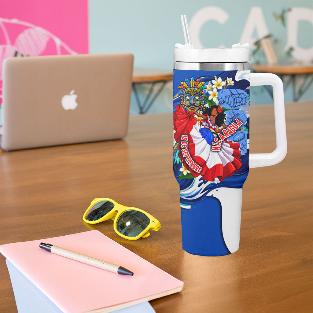 Nicaragua Independence Day Orgullo Y Tradicion Tumbler With Handle Vibrant Folkloric Dance Sacuanjoche Floral Culture