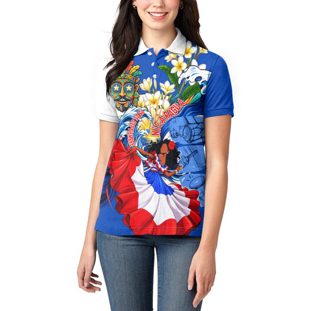 Nicaragua Independence Day Orgullo Y Tradicion Women Polo Shirt Vibrant Folkloric Dance Sacuanjoche Floral Culture