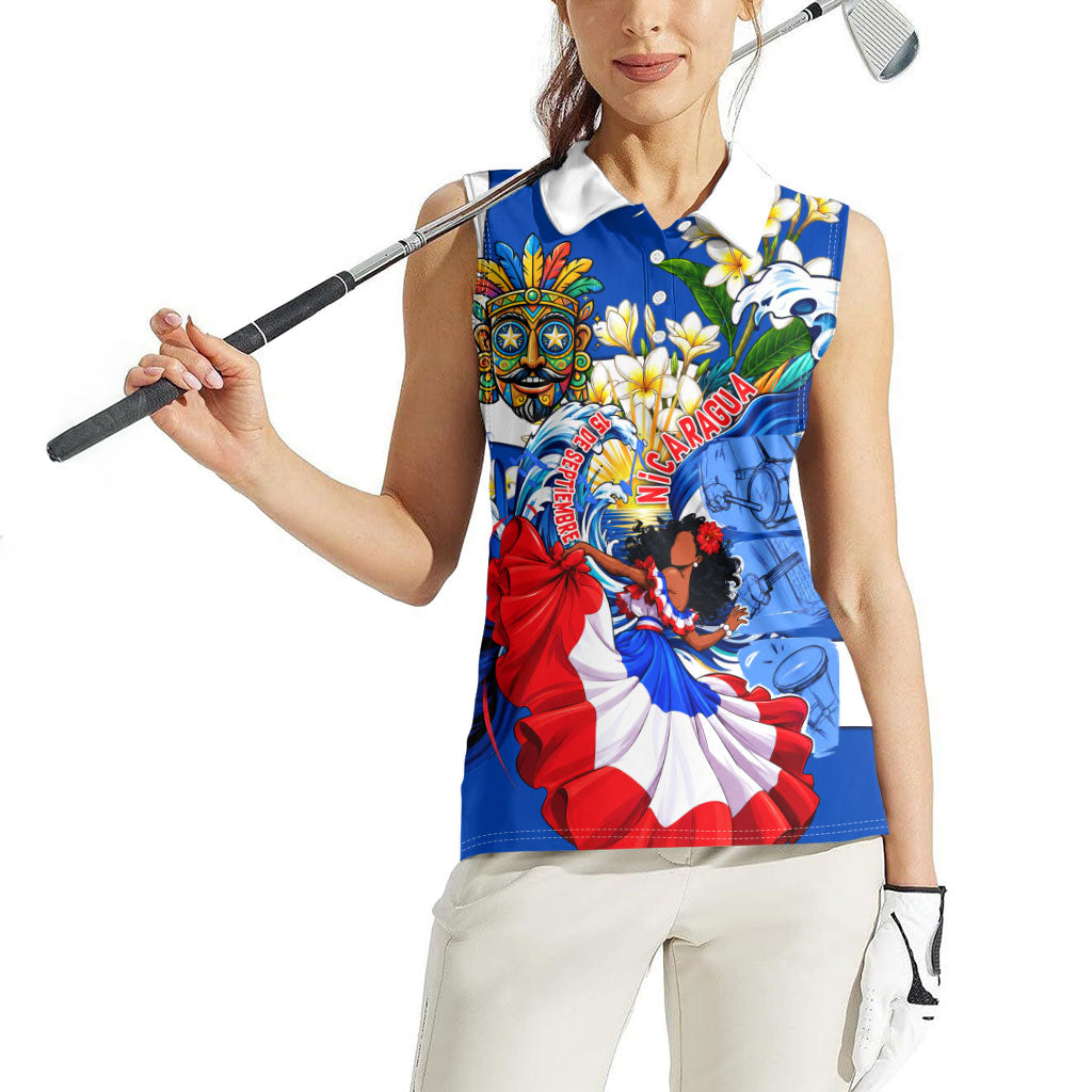 Nicaragua Independence Day Orgullo Y Tradicion Women Sleeveless Polo Shirt Vibrant Folkloric Dance Sacuanjoche Floral Culture