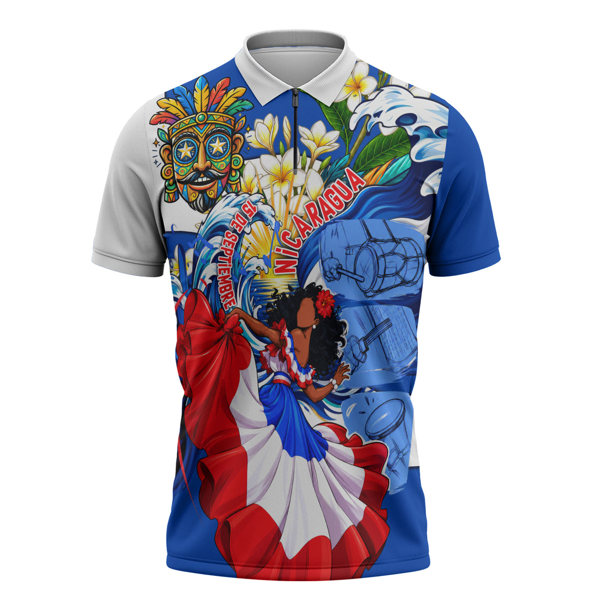 Nicaragua Independence Day Orgullo Y Tradicion Zipper Polo Shirt Vibrant Folkloric Dance Sacuanjoche Floral Culture