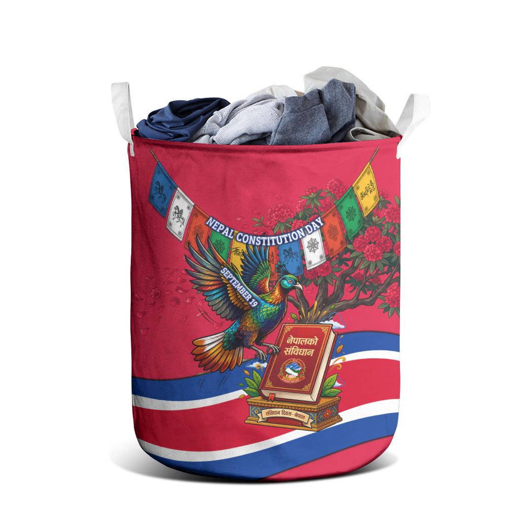 Nepal Constitution Day Laundry Basket Himalayan Temples Danphe Himalayan Monal Floral