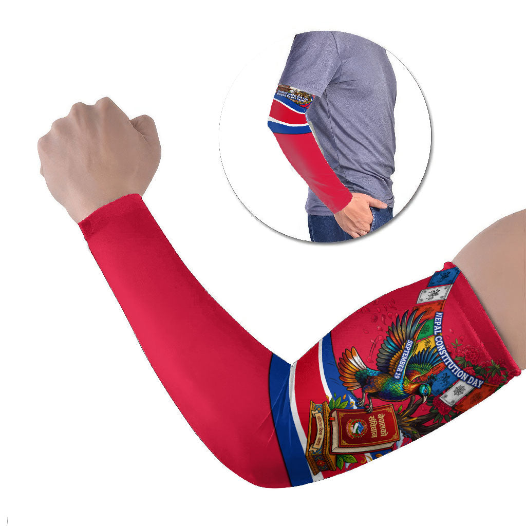 Nepal Constitution Day Arm Sleeves Himalayan Temples Danphe Himalayan Monal Floral