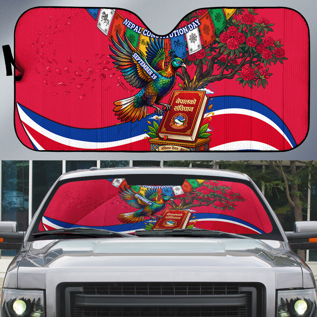 Nepal Constitution Day Auto Sun Shade Himalayan Temples Danphe Himalayan Monal Floral