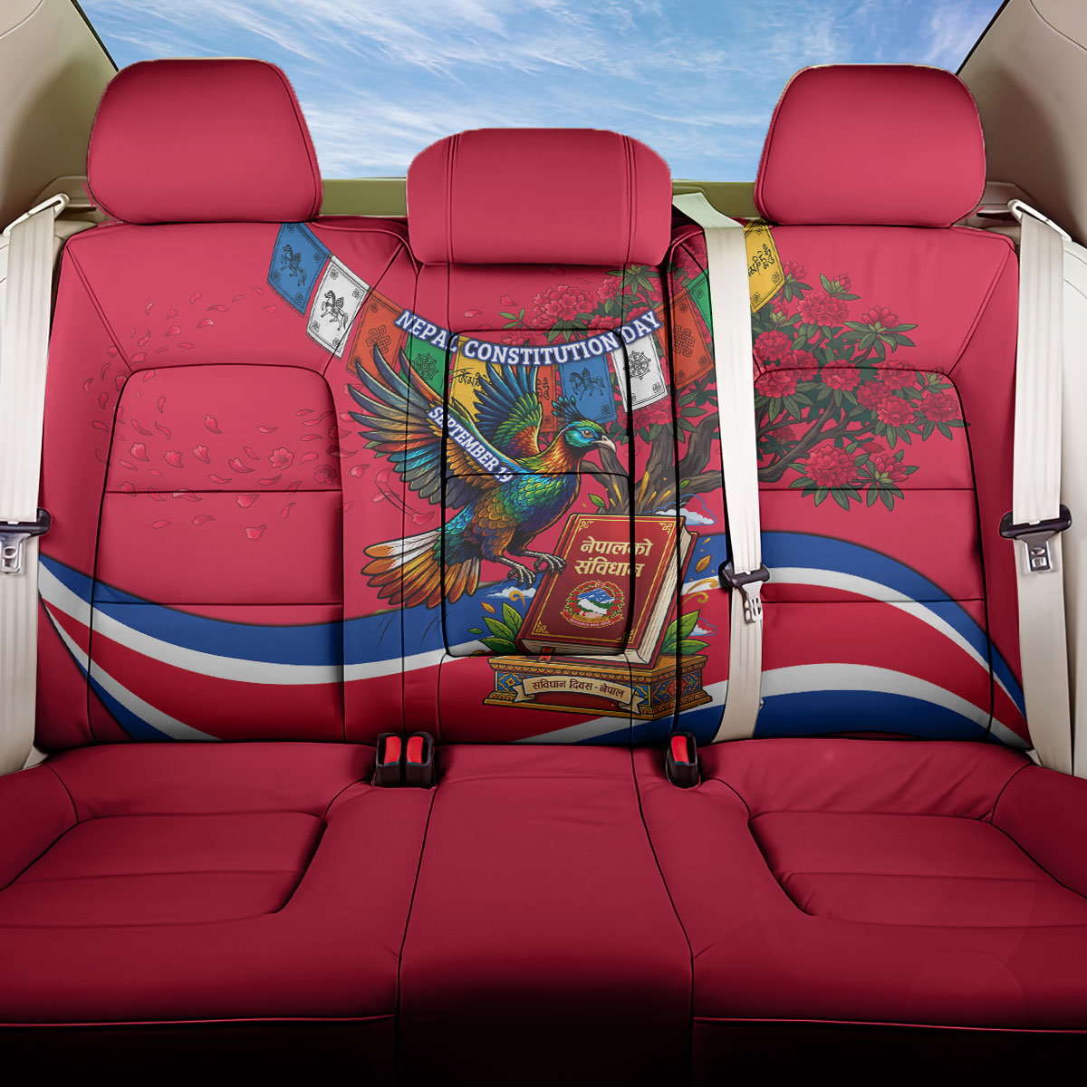 Nepal Constitution Day Back Car Seat Cover Himalayan Temples Danphe Himalayan Monal Floral