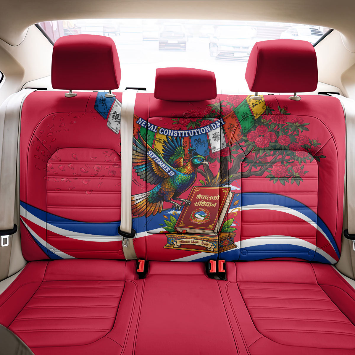 Nepal Constitution Day Back Car Seat Cover Himalayan Temples Danphe Himalayan Monal Floral