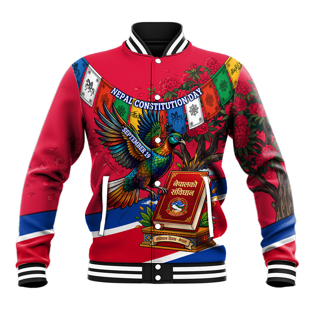 Nepal Constitution Day Baseball Jacket Himalayan Temples Danphe Himalayan Monal Floral