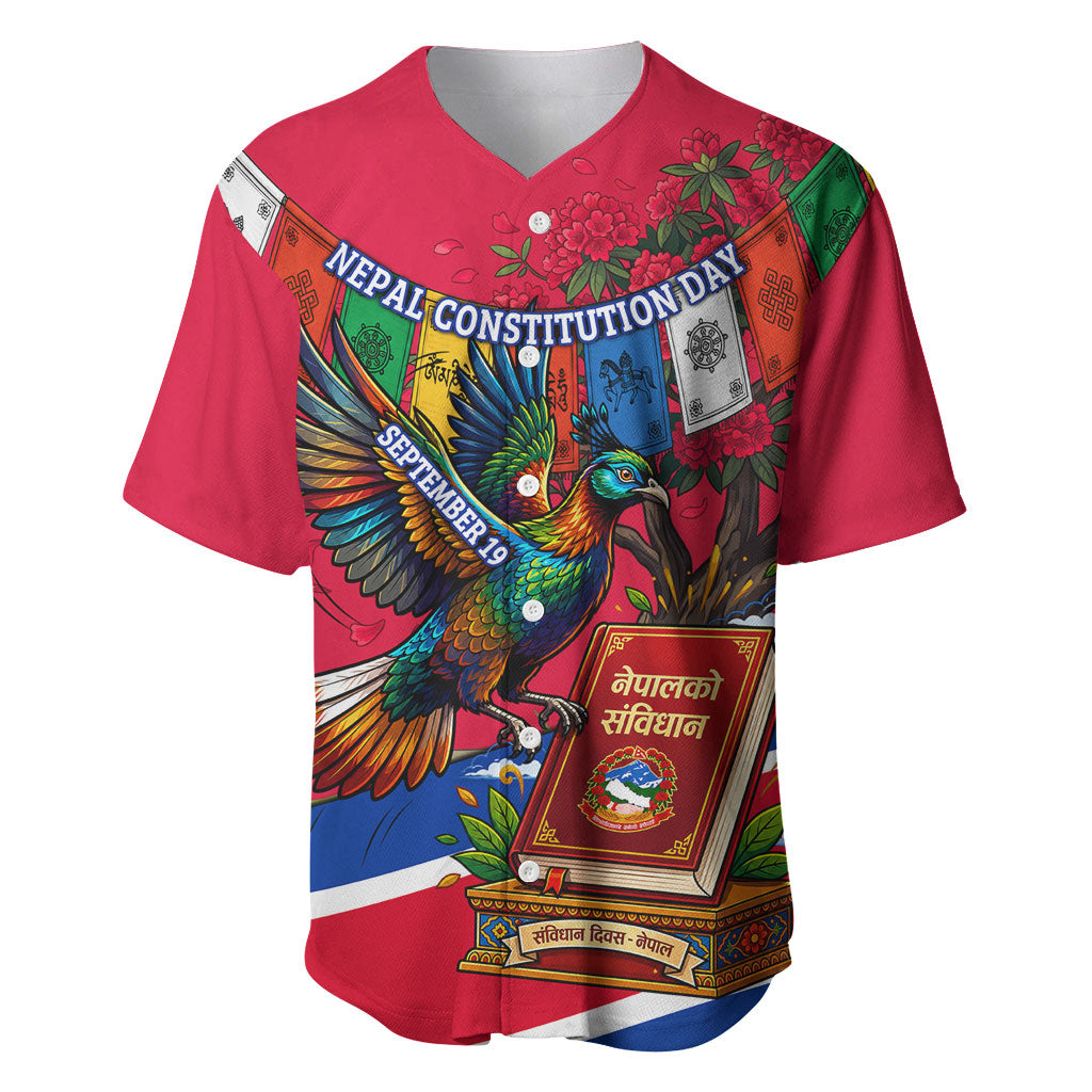 Nepal Constitution Day Baseball Jersey Himalayan Temples Danphe Himalayan Monal Floral