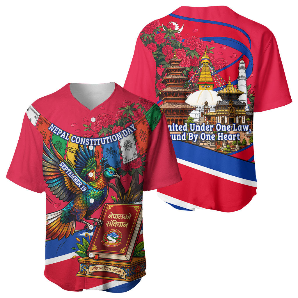 Nepal Constitution Day Baseball Jersey Himalayan Temples Danphe Himalayan Monal Floral